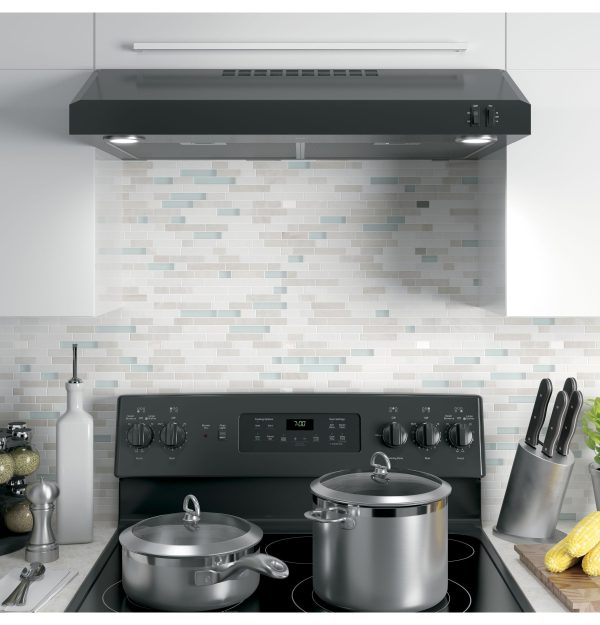 GE - 30" Convertible Range Hood - Black on black - Image 2