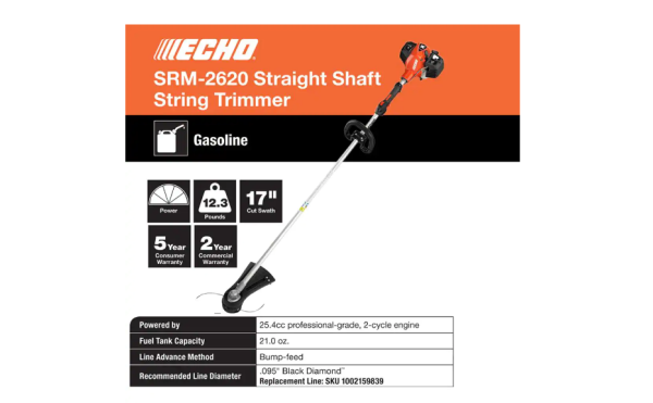 ECHO SRM-2620AA 25.4 cc Gas 2-Stroke Cycle Straight Shaft Trimmer - Image 4