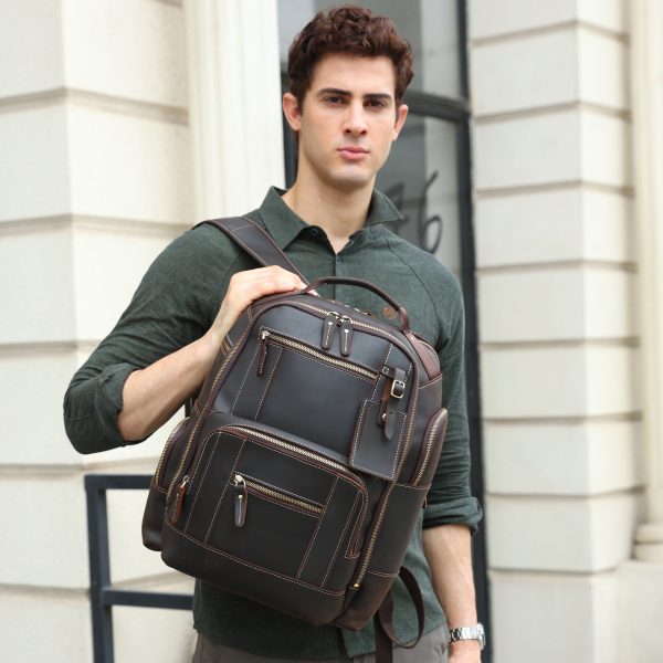 15.6" Full Grain Leather Laptop Backpack - Image 8