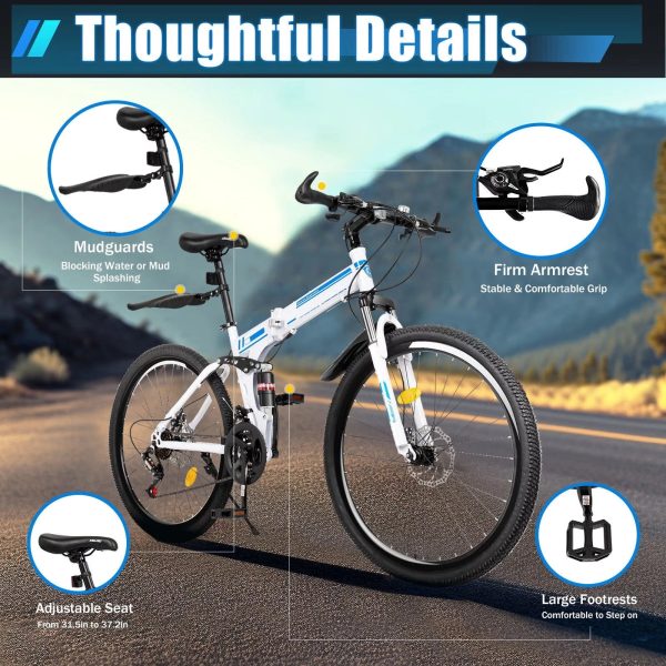 Wuzstar 26" Mountain Folding Bike 21-Speed High-Carbon Steel Mountain Bicycle with Dual Disc-Brake - Image 4