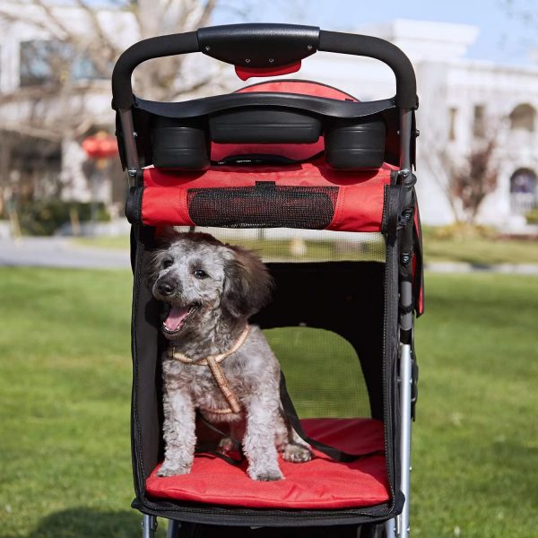 Afuhokles Cat Dog Stroller, Pet Strollers for Small Medium Dogs and Cats, 4 Wheels Dog Jogging Stroller Folding Doggy Stroller with Storage Basket - Image 3