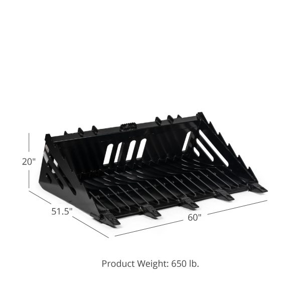 Titan Attachments 60in Skeleton Rock Bucket with Bolt-On Teeth, Skid Steer Quick Tach, Reinforced Side Cutters - Image 2