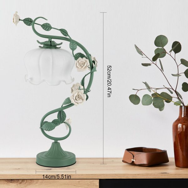 Rose Flower Table Lamp for Bedroom, Stained Glass Desk Lamp Elegant Flower Plug-in Bedside Nightstand Lamp 60W Max Green - Image 9