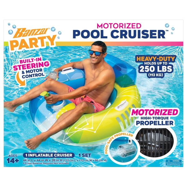 Banzai Motorized Pool Cruiser Multicolor Teens Adults Battery Powered PVC Summer Float, Ages 14+, Unisex - Image 3