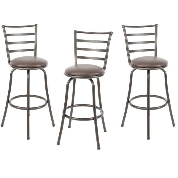 Mainstays Adjustable 24" or 29" Swivel Bar stool， Bronze Finish and PU Leather， Set of 3