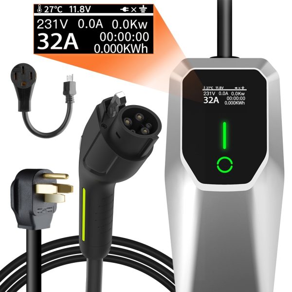 Awesafe 32 Amp Level 1&2 Portable EV Charger ,26FT Cable NEMA 14-50 Plug for Electric Car Home Charging Station 7.68KW