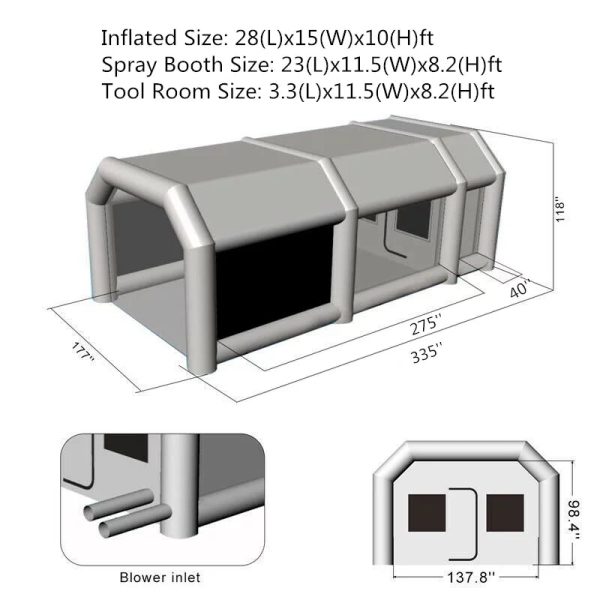 28X15X10FT Inflatable Spray Paint Booth Tent With Two Blowers (950W+280or380W) - Image 6