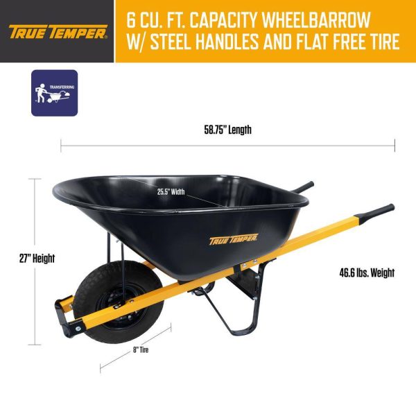 True Temper R6STFFEC 6 cu. ft. Barrow in a Box Steel Wheelbarrow with Never Flat Tire and Steel Handles - Image 6