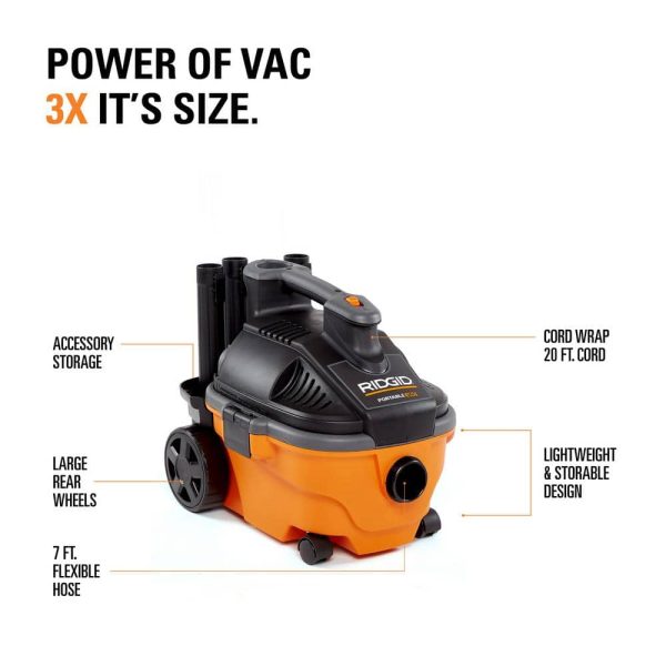 4 Gallon 5.0 Peak HP Portable Wet/Dry Shop Vacuum with Fine Dust Filter, Hose, Accessories and Premium Car Cleaning Kit WD4070C - Image 3