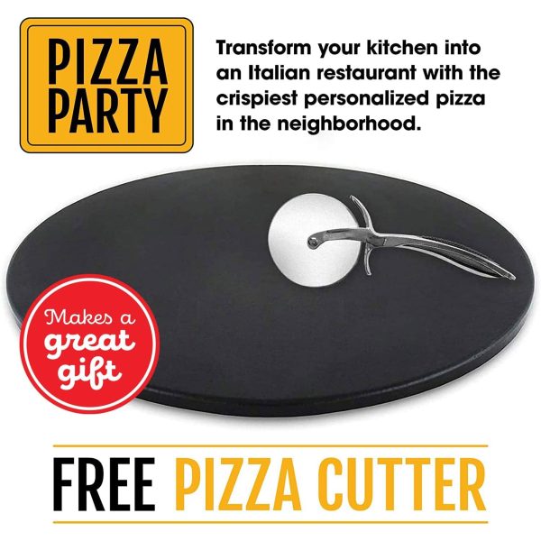 Heritage Products 15 Round Ceramic Non Stick Pizza Stone w/Wheel Cutter, Black - Image 6