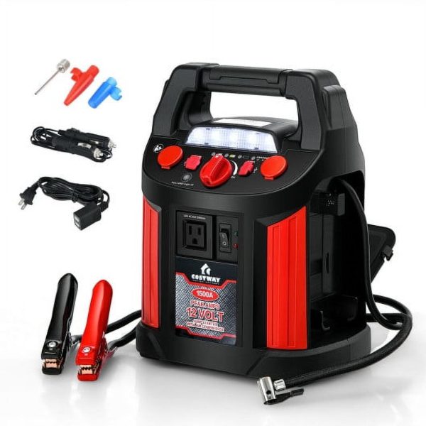 Jump Starter Air Compressor Power Bank Charger with LED Light and DC Outlet - Image 2