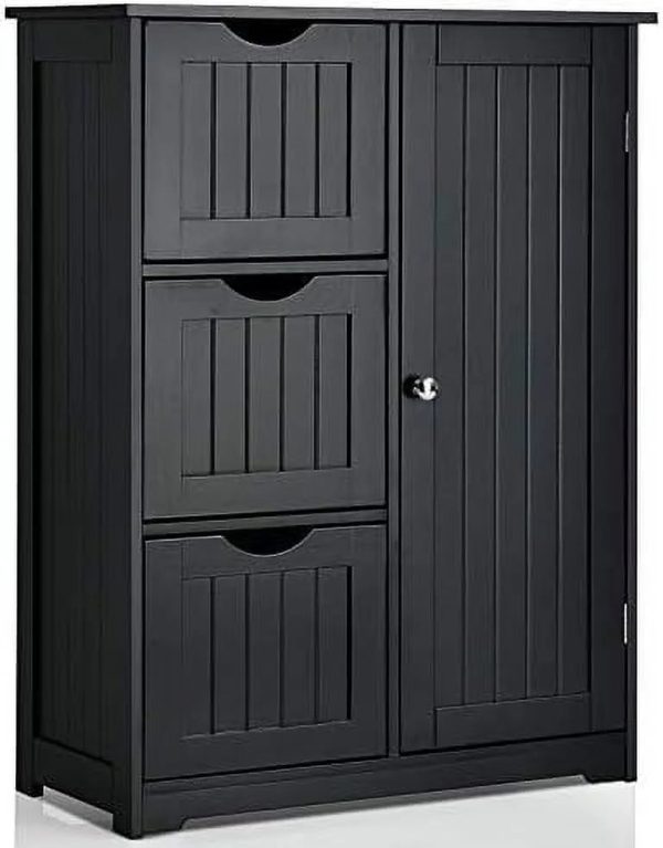 xrboomlife Bathroom Floor Cabinet Wooden Cabinet with 1 Door & 3 Drawer Free Standing Entryway Cupboard Spacesaver Cabinet