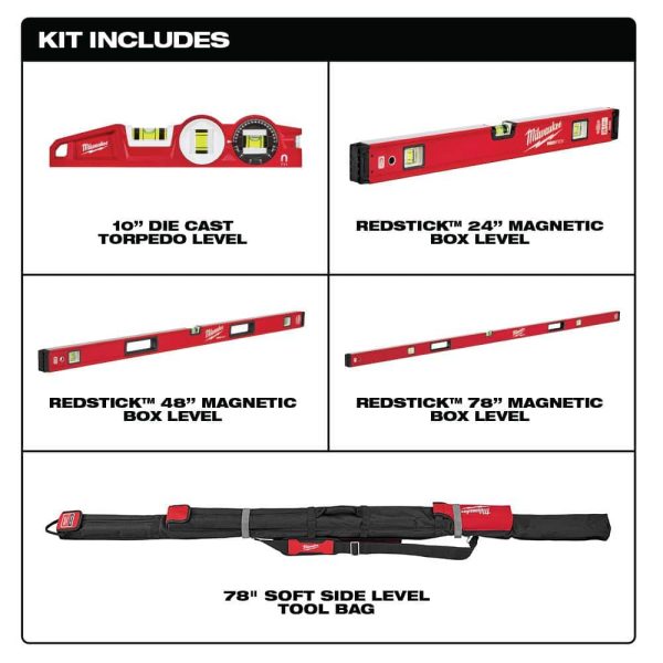 10 in. /24 in. /48 in. /78 in. REDSTICK Magnetic Box and Torpedo Level Set MLBXCM78 - Image 2