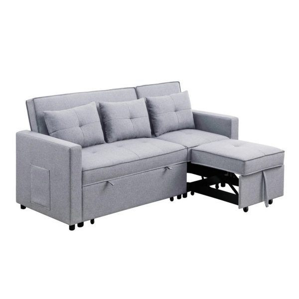 Benjara BM286632 80 in. Jayce Wood Convertible Sleeper Sofa with Side Pocket, Light Gray & Black - Image 2