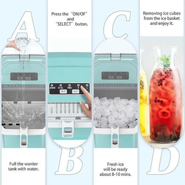 Countertop Ice Maker,Portable Ice Machine with Carry Handle,Self-Cleaning,Basket and Scoop,9 Cubes in 6 Mins,26.5lbs/24Hrs,2 Sizes of Bullet Ice,for Home,Kitchen,Party,Grey - Image 6