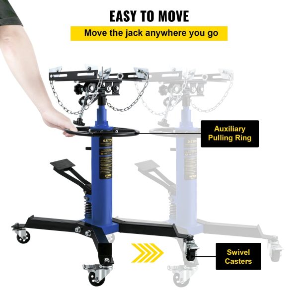 VEVOR Transmission Jack 1100 lbs 2-Stage Hydraulic High Lift Vertical Telescopic,Blue - Image 5