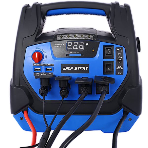 Rechargeable Jump Starter for Gas Diesel Vehicles, 1800 Amps with Air Compressor and AC, 12V DC