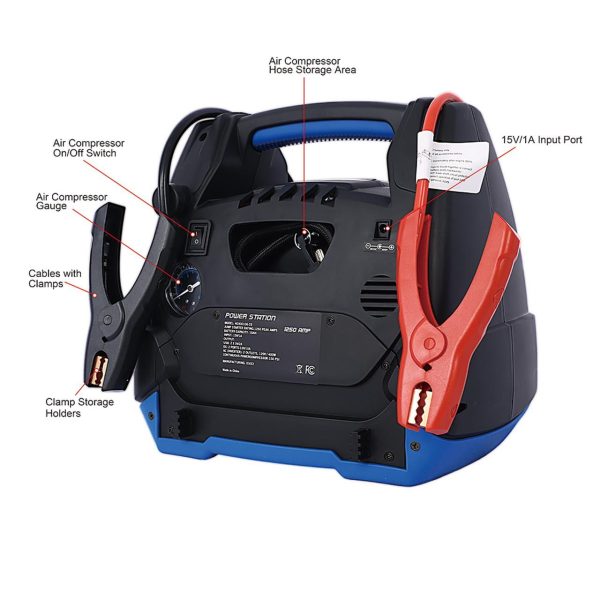 1800 Amp Battery Jump Starter with Air Compressor Car Tire Inflator, 6 in 1 Portable Rechargeable Jump Starter,USB DC AC Outlet,12V Emergency Auto Battery Booster Box for Gas Diesel Vehicles - Image 3