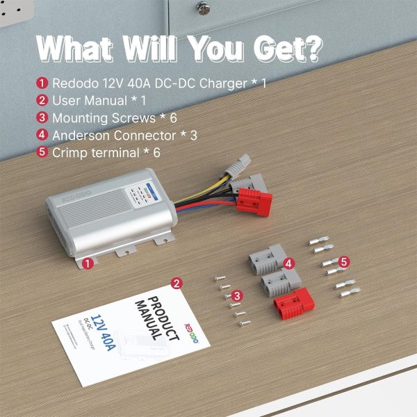 Redodo 12V 40A DC to DC Charger with MPPT, On-Board Charger for AGM, Gel, SLA, Lithium, Dual Input Battery Charger with LED Indicators&Anderson Connector, Using for RV, Camper, Van, Vehicle, Marine - Image 8