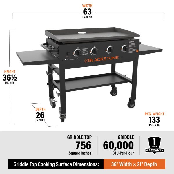 Blackstone 4-Burner 36" Griddle Cooking Station with Side Shelves - Image 11