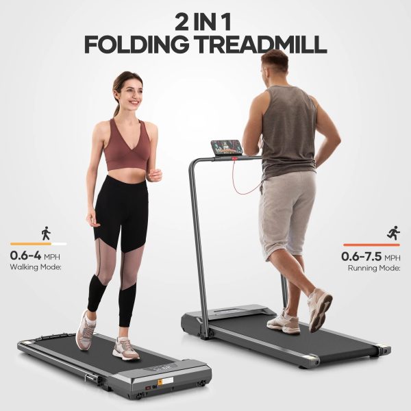 Treadmill 2 in 1 Walking Pad Treadmill Folding 7.5 MPH Running Under Desk Treadmill with Remote Control and LED Display for Home Office Use - Image 4