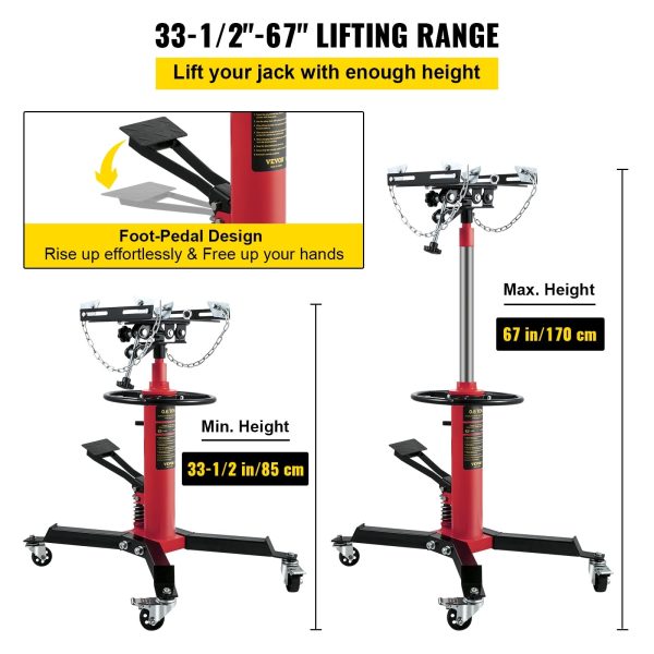 VEVOR Transmission Jack 1322 lbs 2-Stage Hydraulic High Lift Vertical Telescopic - Image 3