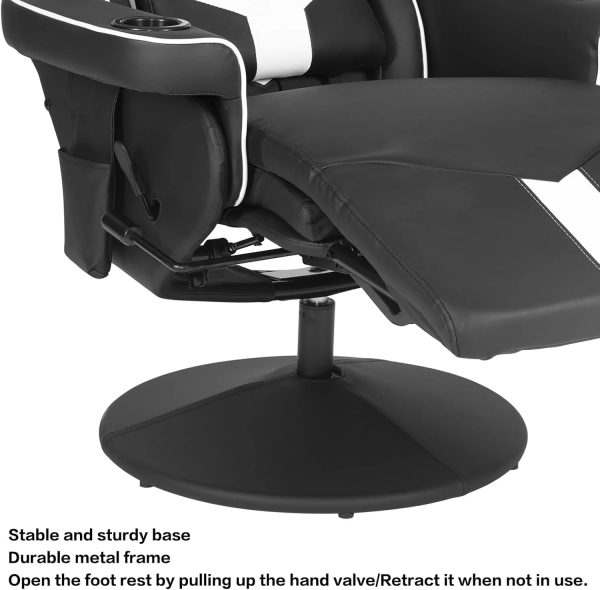 King Throne Ergonomic Gaming Chair, High Back Video Racing Chair, Swivel Recliner Chair with Footrest, Adjustable Backrest, Headrest, Lumbar Support, Cupholders, Black White - Image 7