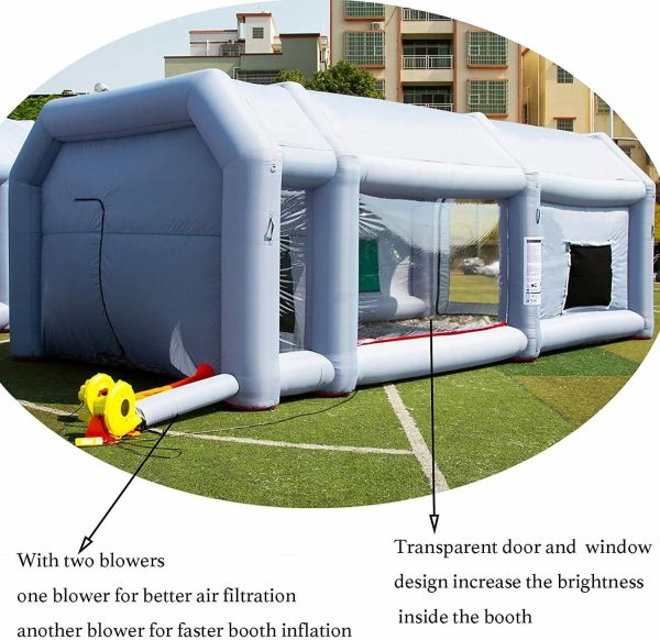 Pro Painting Tent Workstation Inflatable Spray Paint Booth 33x16.4x12FT with 2 Blowers 950W and 350W, with Filter System Tool Room for Garage Spraying Auto Parts Full-Size Car - Image 4