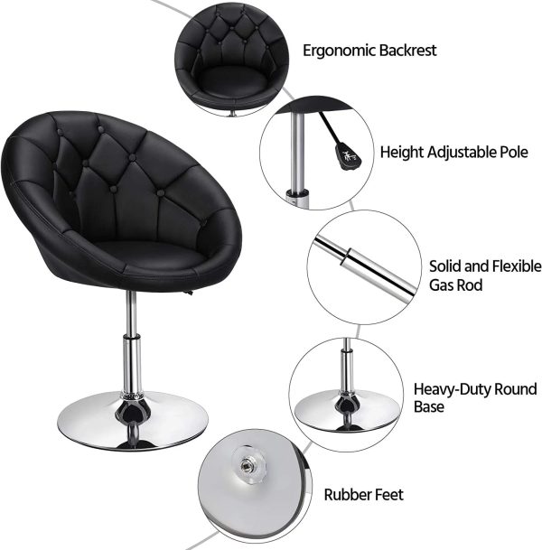 HOMEZY Round Tufted Back Chair Contemporary Height Adjustable, 360° Swivel, Accent Vanity Chair for Living Room, Modern Look, Black - Image 4